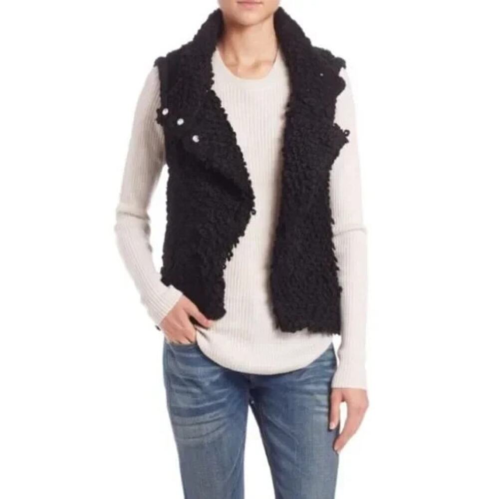 IRO Catleen Looped Knit Vest Snap Button Black Sleeveless Pockets Jacket 38 6 S